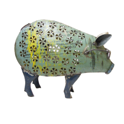 Świnka w Okularach lampion Figurka metalowa z recyclingu